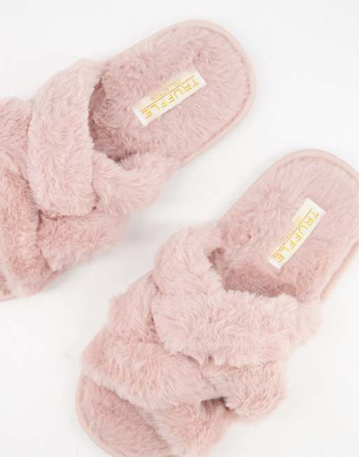 Truffle Collection plaited strap slippers in light pink