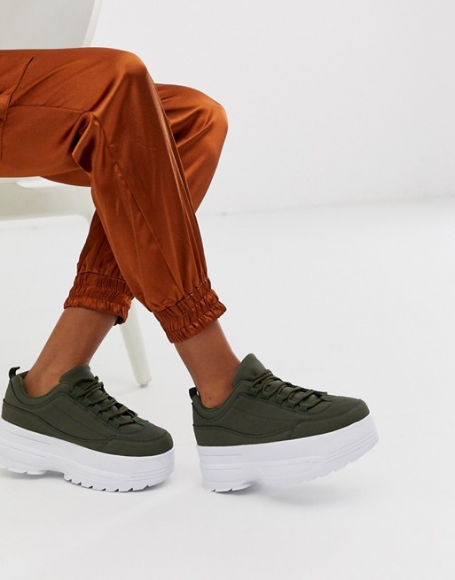 Truffle Collection platform lace up trainer in green