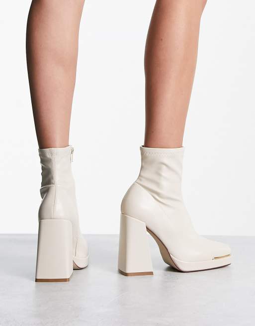 Truffle Collection platform square toe boots with trim in cream