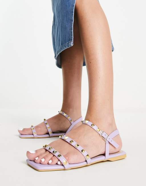 Truffle Collection - Platte sandalen met bandjes en studs in lila