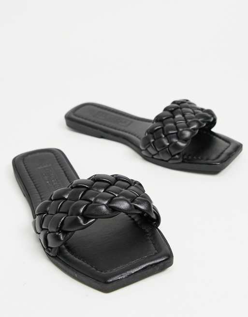Truffle Collection - Platte slippers met vierkante neus in zwart