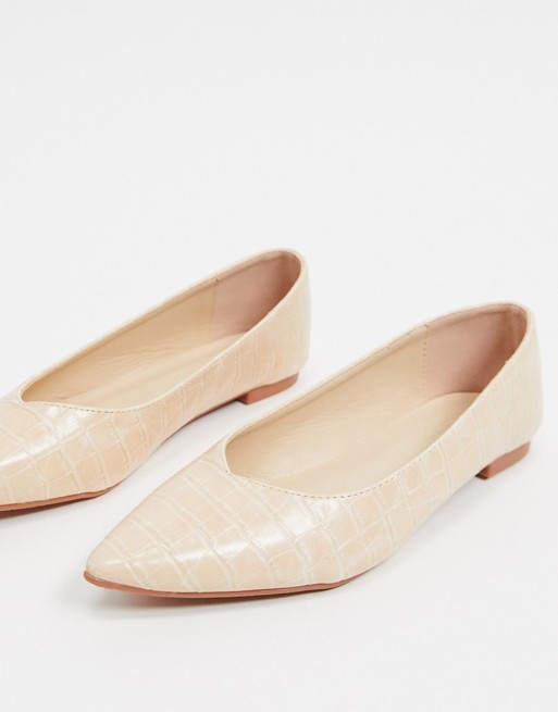 Truffle Collection pointed ballet flats in beige croc