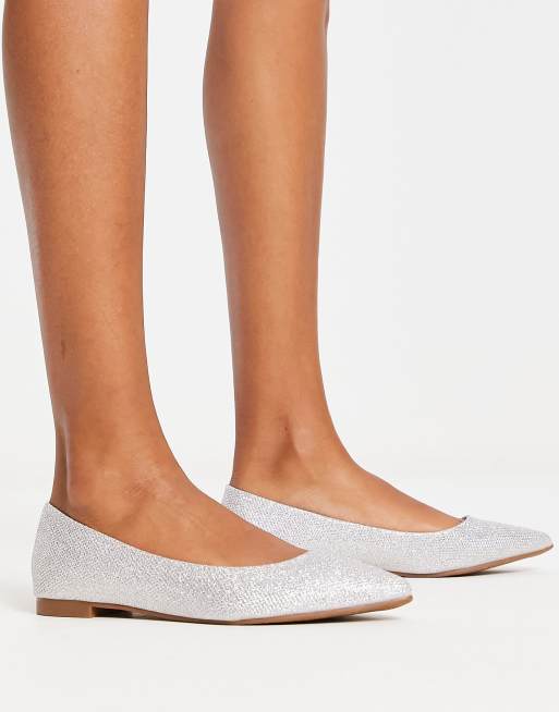 Truffle Collection pointed ballet flats in silver ASOS