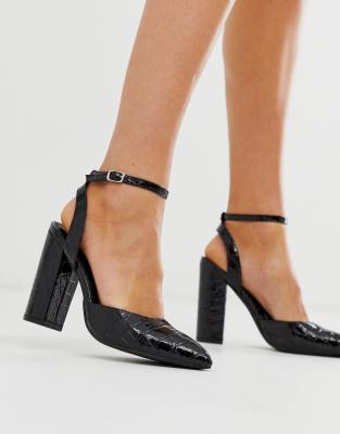 black block heel pointed toe