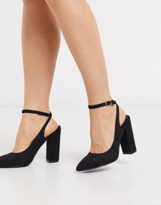 Truffle Collection pointed block heeled shoes in black | ASOS