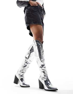Truffle Collection Truffle Collection pointed over kee western boots silver croc