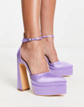 Daisy Street Exclusive double platform heeled shoes in lilac satin