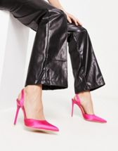 Public Desire Exclusive Heeled Shoes with Rhinestone Bow Detail in Shocking Pink