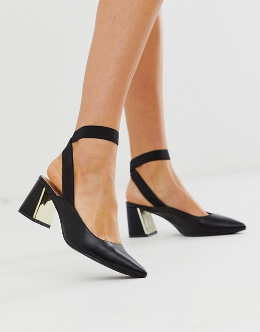 Truffle Collection pointed slingback block heel shoe in black | ASOS