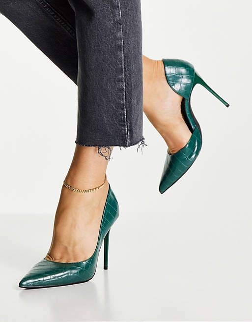 Truffle Collection pointed stiletto heels in green snake