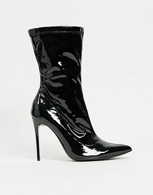 Truffle Collection pointed stiletto sock boots in black vinyl | ASOS