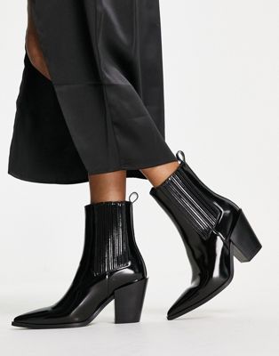 Truffle Collection pointed western boots in black patent