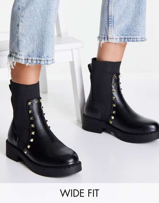 Truffle Collection - Pointure large - Bottines souples à clous - Noir 