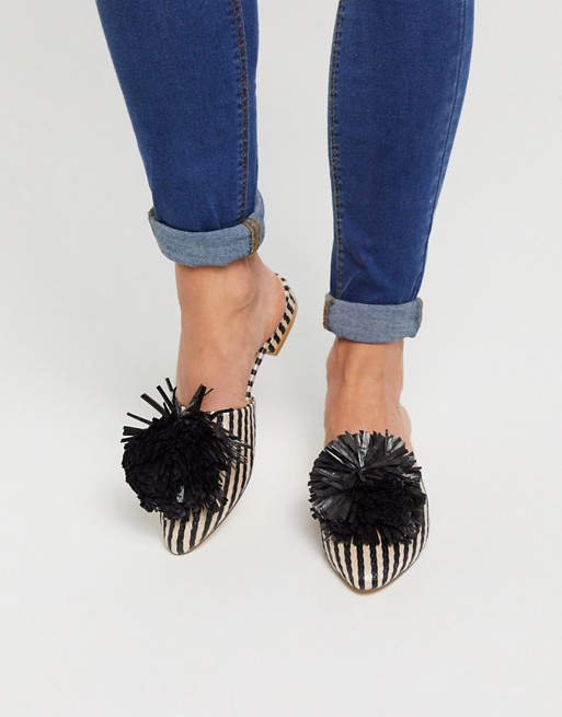 Truffle Collection pom flat mules in black