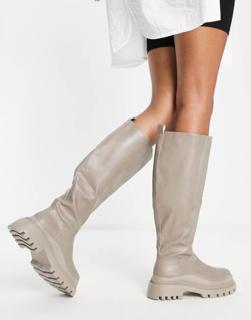 Truffle Collection pull on chunky knee boots in taupe