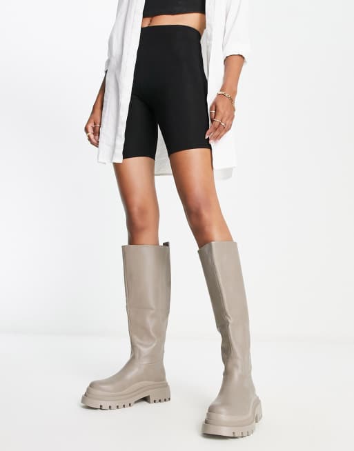 Truffle Collection pull on chunky knee boots in taupe