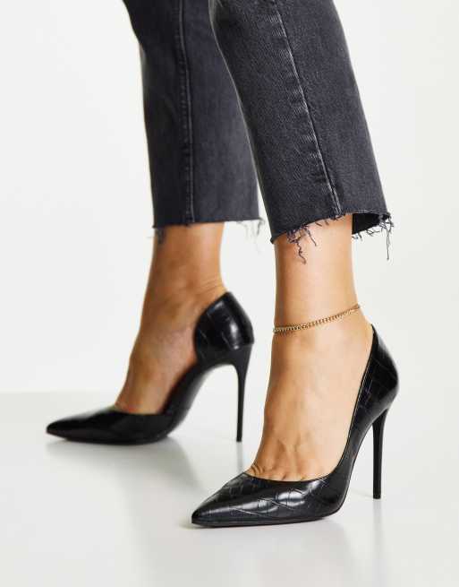 Truffle Collection - Puntige stiletto's in zwart met krokodillenmotief