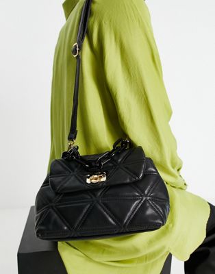Truffle Collection quilted mini bag with top chain handle in black