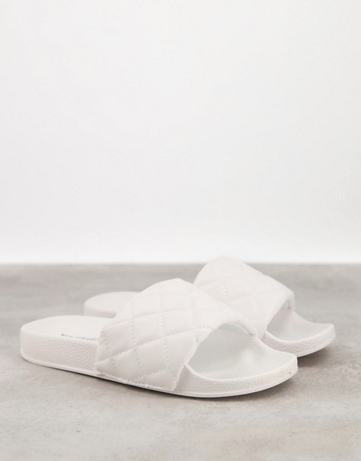 Truffle Collection quilted pool sliders in white