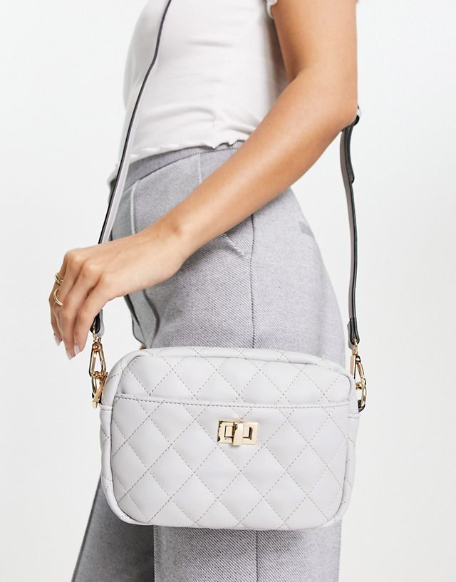 Truffle Collection quilted shoulder bag in gray