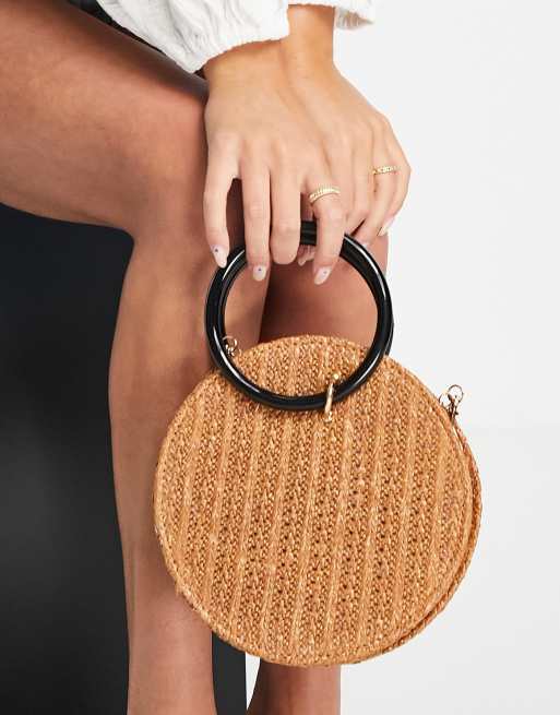 Monument viel gastvrouw Truffle Collection - Ronde rieten tas met ring als handvat in bruin | ASOS