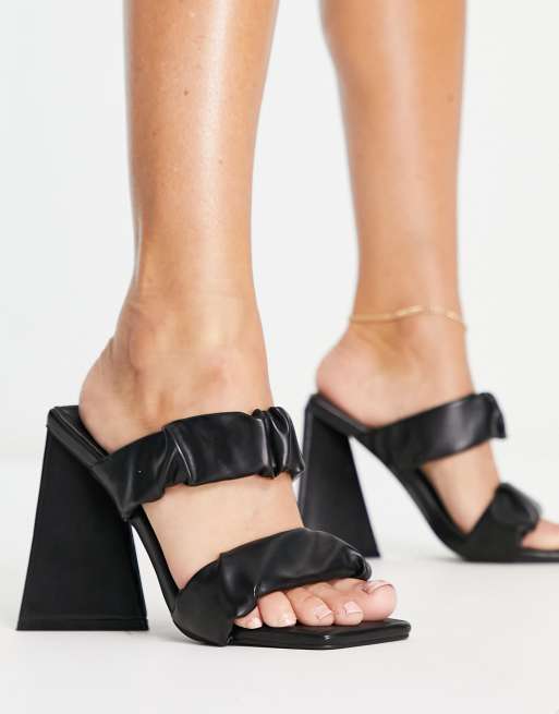 Truffle Collection ruched double strap heeled mules in black ASOS