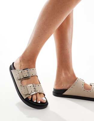 Truffle Collection - Sandalen in Taupe mit Fußbett und zwei Riemchen mit Nietenbesatz-Neutral