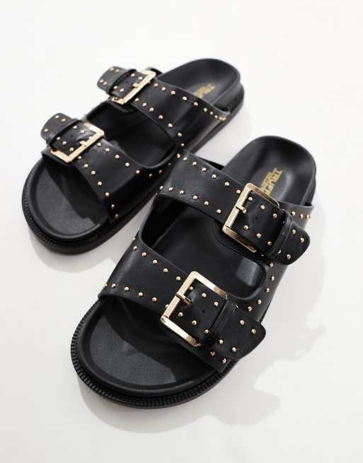 Truffle Collection - Sandalen met dubbele band, studs en voetbed in zwart, 2 van 4