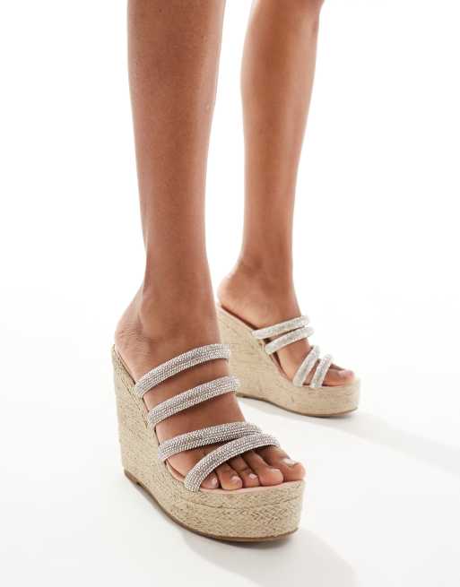 Truffle Collection - Sandalen met sleehak van jute in zilver