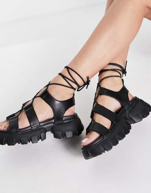 Truffle Collection - Sandalen met veters en dikke zool in zwart, 3 van 4