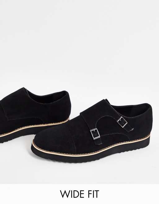 Truffle Collection - Scarpe a pianta larga casual con fibbie nero lucido