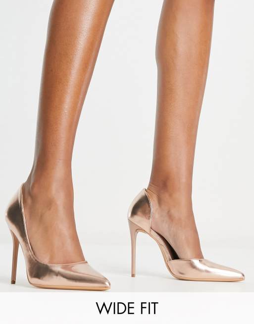 Truffle Collection - Scarpe con tacco a spillo oro rosa a pianta larga