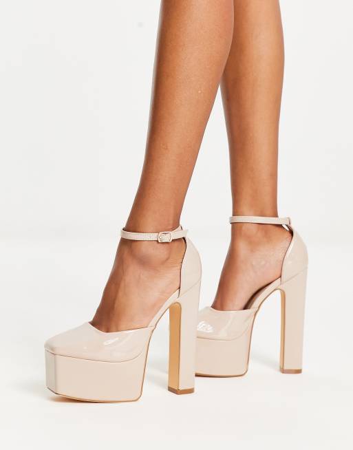 Truffle Collection - Scarpe con tacco alto e plateau beige con punta squadrata