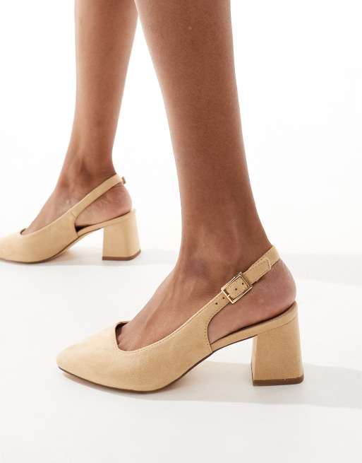 Truffle Collection Scarpe decollete con tacco largo e cinturino sul retro beige ASOS