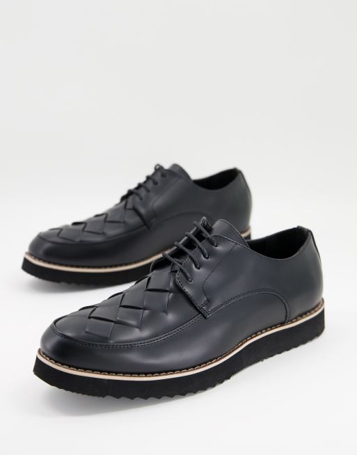 Truffle Collection - Scarpe stringate in pelle sintetica nera con suola spessa