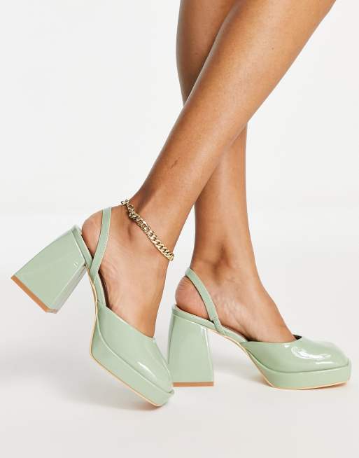 Truffle Collection – Schuhe in Minzgrün mit Fersenriemen und Blockabsatz