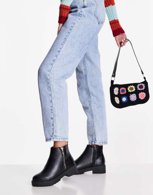 Truffle Collection side zip ankle boots in black 