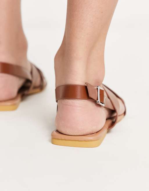 ASOS DESIGN Wide Fit Frappe flat sandals in tan