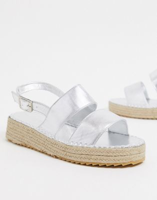Truffle Collection slingback espadrille flatform sandals in silver
