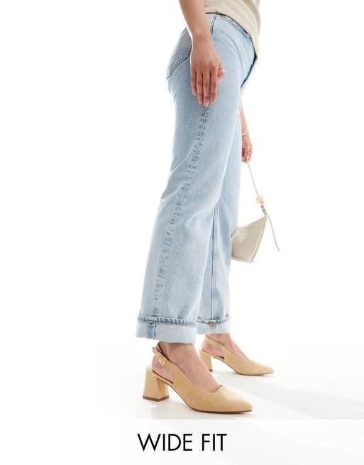 Truffle Collection - Slingback pumps met brede pasvorm en blokhak in beige