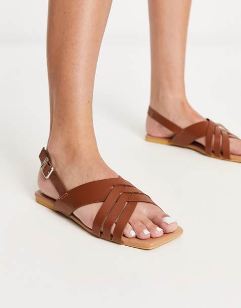 Truffle Collection slingback woven sandals in tan - view 1