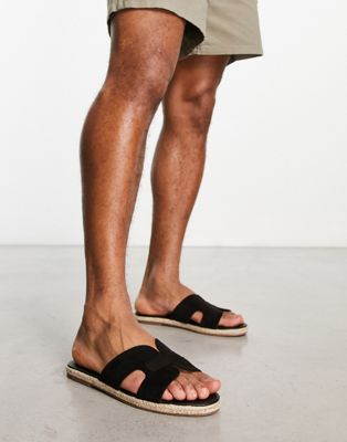 Truffle Collection slip on espadrille sandals in black faux suede