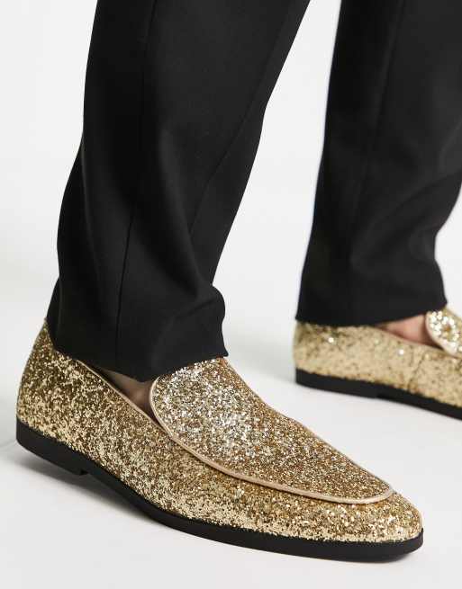 Gold glitter sale loafers