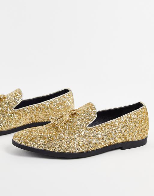 Truffle Collection – Slipper mit Quaste in Gold glitzernd
