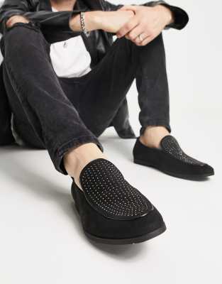 Truffle Collection Slipper Studded Loafers In Black Velvet