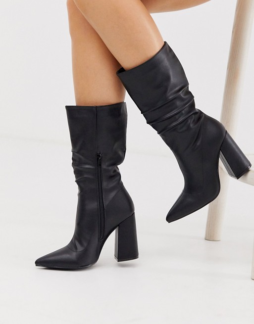 Truffle Collection slouch knee boots in black with block heel | ASOS