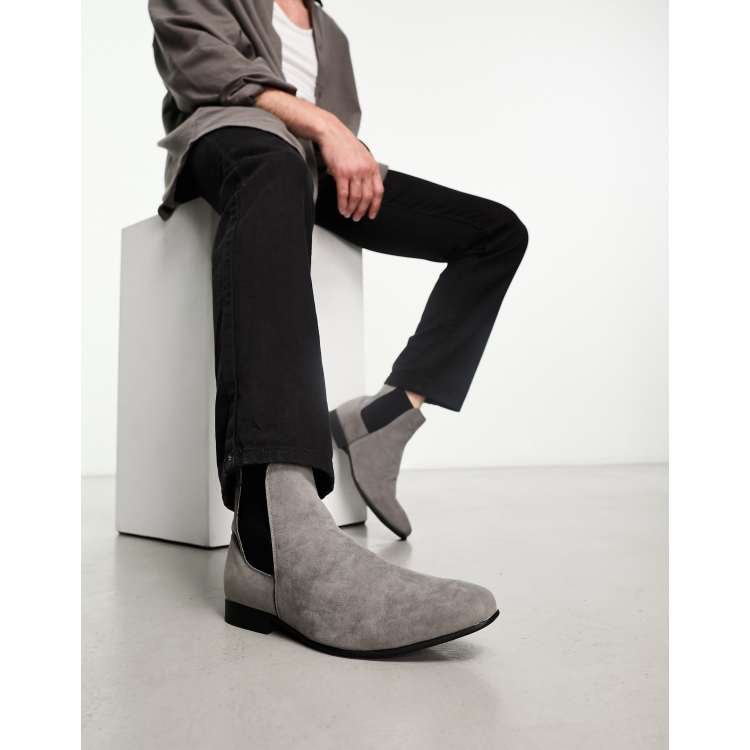 Truffle Collection smart chelsea boots in grey faux suede ASOS