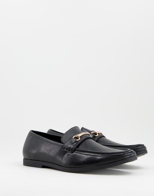 Truffle Collection snaffle trim loafers in black faux leather | ASOS