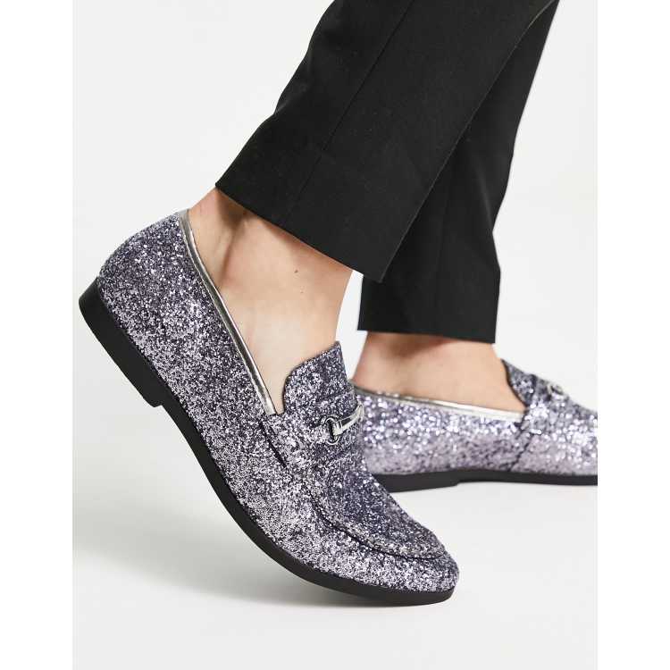 Silver store sequin loafers