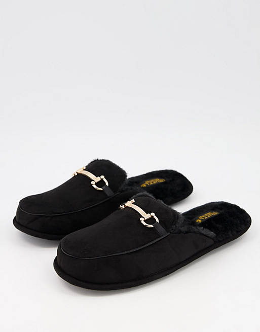 Truffle Collection snaffle trim mule slippers in black